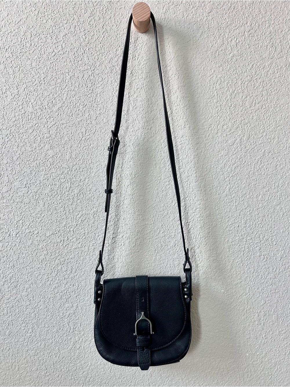 Lucky Brand Aden Black Leather Crossbody Bag with Stirrup Hardware